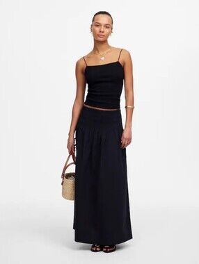 Madewell Smocked-Waist Skirt in Poplin Size Large